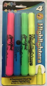 4pk Fluorescent Broadline Highlighters, Chisel Tip, USA Made - Assorted Colors