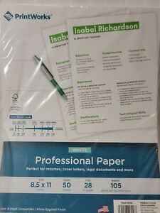 Printwork White Professional Resume Paper 50ct, 28lb, Weight 105