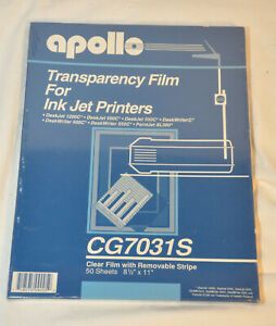 APOLLO Transparency Films For Ink Jet Printers CG7031S-NEW 50 Sheets (8.5”X 11”)