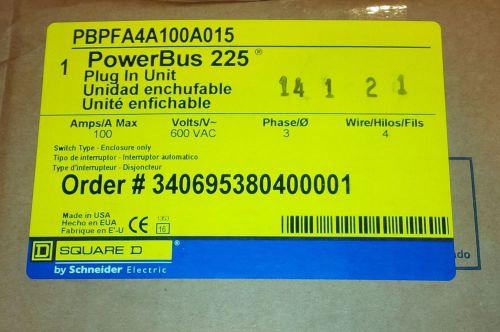 New SQUARE D PowerBus 225 - 3 Phase, 4 Wire Bus Plug PBPFA4A100A015