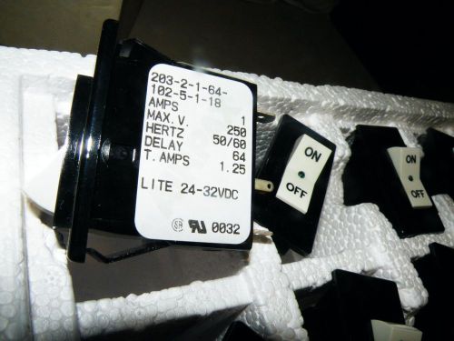 Lot of 48 lighted rocker switch with internal circuit breaker 250v 1a w1.2a trip for sale