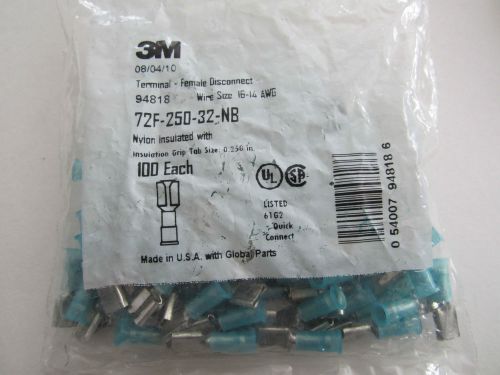 NEW 3M 94818 Nylon Insulated Female Disconnect 16-14 AWG .250&#034; Blue 100 pack