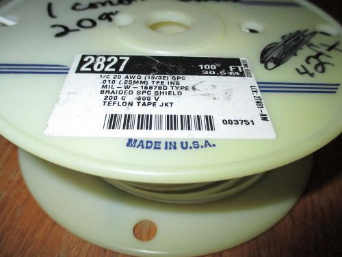 Alpha 2827 1 conductor spc with sp shield white teflon tape jacket  42ft. for sale