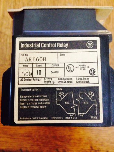 WESTINGHOUSE AR660H INDUSTRIAL CONTROL RELAY W/ 6 POLE 300V 10 AMP*NOS