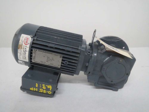 SEW EURODRIVE SF37 0.75HP 266/460VAC 1700/250RPM 3PH AC GEAR 6.8:1 MOTOR B378924