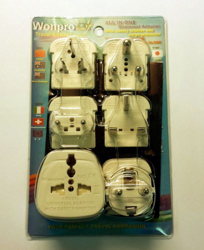 (Lot of 5) Wonpro All-in-One Travel Plug Adapter Kit Type A/B, C, E/F, G, &amp; I