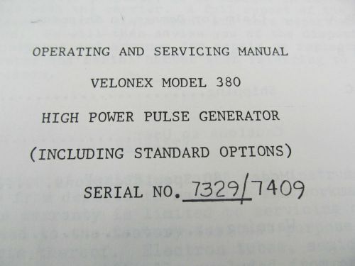 VELONEX 380 High Power Pulse Generator Oper/Service Manual w schematics 45975