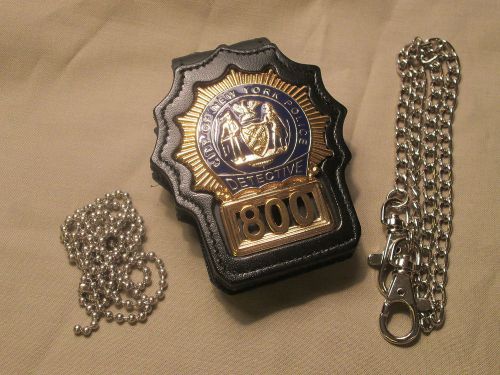NYPD Detective Shield Belt Clip, 30&#034; beaded chain &amp; 21&#034; NY Chain  NY716-PF225