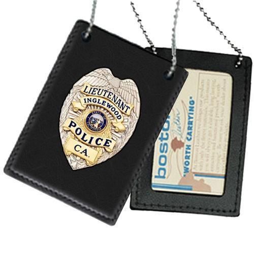 Boston leather 400-4001 neck chain badge &amp; id holder w/ blackinton b1549 cutout for sale