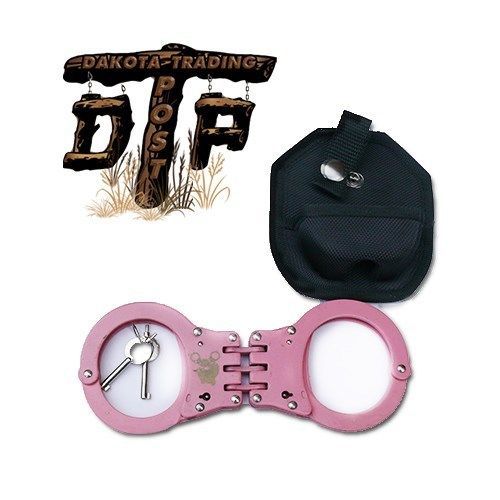 PINK HINGED DOUBLE LOCK POLICE HANDCUFFS W/ KEYS AND CASE