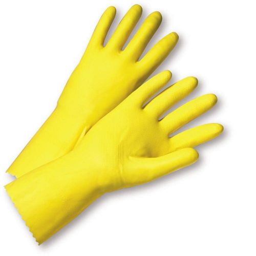 Size Small Bag of Twelve 12 Yellow Flock-lined Latex Safety Gloves, Size Small