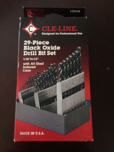 CLE-LINE C21118 Jobber Drill Set, Black Oxide HSS, 1899, 1/16 To 1/2, 29 pc