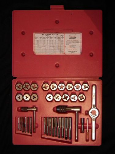 TRIUMPH TWIST DRILL TAP &amp; DIE SET USED VERY LITTLE MISSING 2 TAPS MADE IN U.S.A.