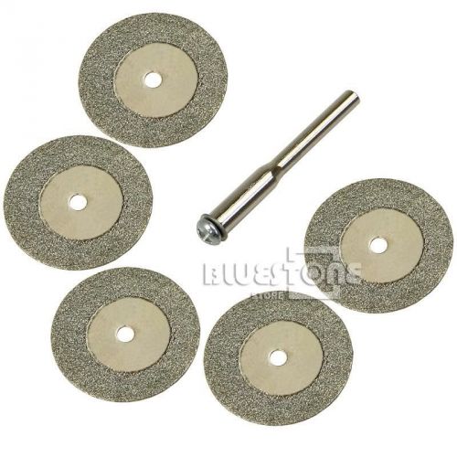 5pcs 25mm Diamond Cutting Discs Rotary Dremel Tool Jewelry + 1 Drill Bit Mandrel