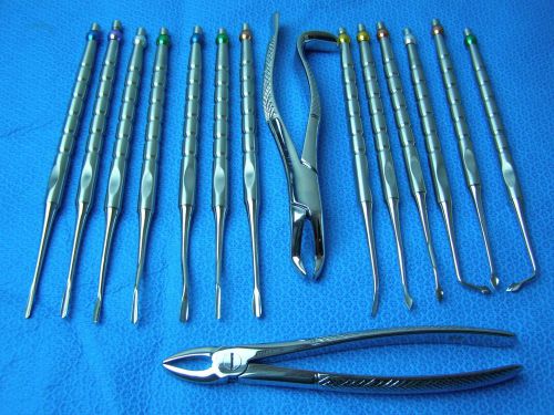 Set of 13 pieces Luxating Elevators with 2 Extraction Pliers Dental instruments