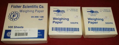 3pks weighing papers, 1ea fisherbrand 4&#034;x4&#034;  &amp; 2ea vwr 3&#034;x3&#034; 500 sheets/pk  new! for sale