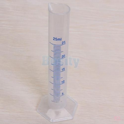 3x 25ml Clear Plastic Graduated Cylinder Measure in 0.5 milliliters for Lab Test