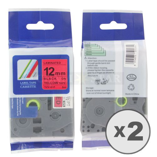 2pk Black on Red Tape Label Compatible for Brother P-Touch TZ TZe 431 12mm 1/2&#034;