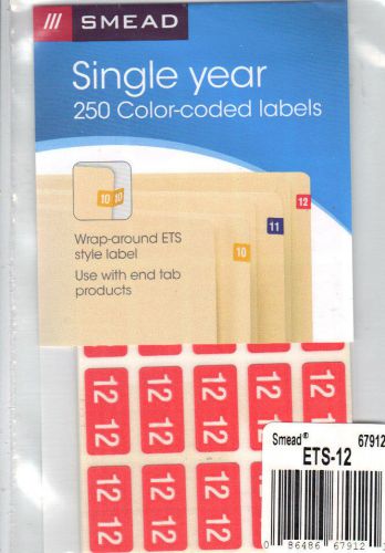 Smead Color Coded Pink Year Label &#034;12&#034; 2012 Wrap-around ETS 250 Labels *New