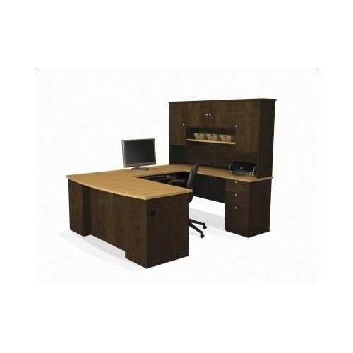 Durable U-Shaped Home Office Suite Wraparound Desk w Hutch