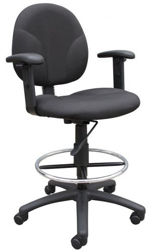 B1691 BOSS BLACK FABRIC DRAFTING STOOLS WITH ADJUSTABLE ARMS &amp; FOOTRING