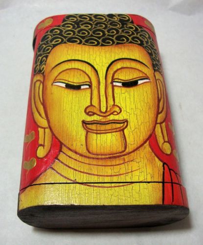 Business Name Card  Wooden Art Paint Buddha  Box Vintage Thai Handcraft Gift