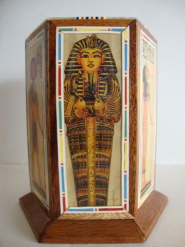 Wood Pen Pencil Desk Holder Compartment Ancient Egypt cleopatra Anubis King Tut