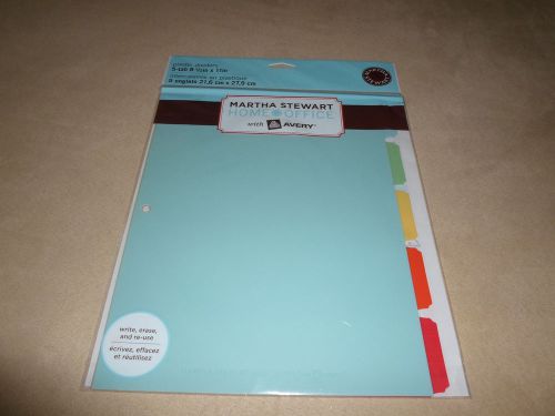 Martha Stewart Home Office 5 Tab Plastic Dividers, 11&#034; X 8 1/2&#034;, NEW IN PACKAGE!