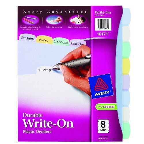 Avery translucent durable write on plastic dividers 8 tab set 16171 for sale