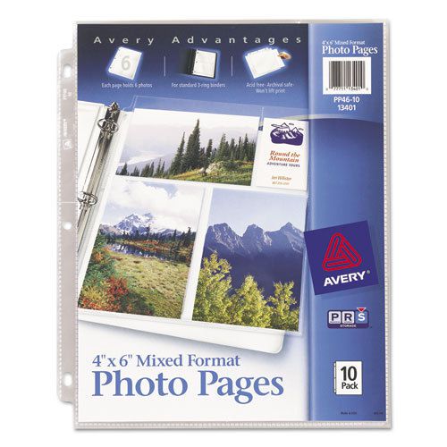 Photo pages for six 4 x 6 mixed format photos, 3-hole punched, 10/pack for sale