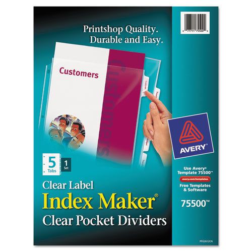 Index Maker Clear Label Three-Hole Punch View Dividers, Letter, 5/Set