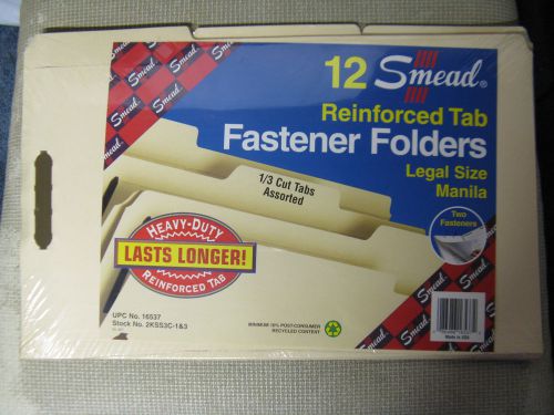 SMEAD Fastener Folders Legal Lot of 5 16537 12 ct 1/3 heavy duty NIP Manila USA