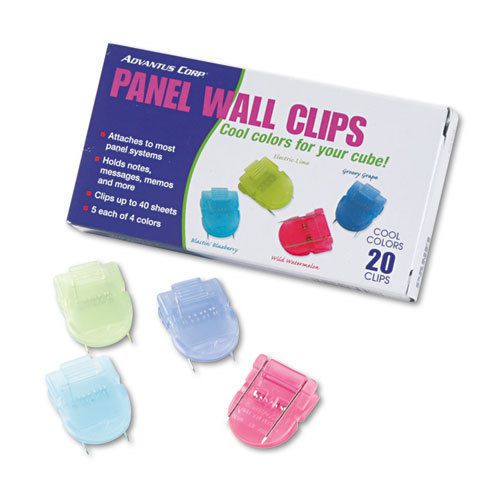 Fabric panel wall clips, standard size, assorted cool colors, 20/box for sale