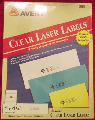 AVERY 5661 CLEAR ADDRESS LABELS 1&#034; x 4&#034; BOX of 1000 NEW SEALED