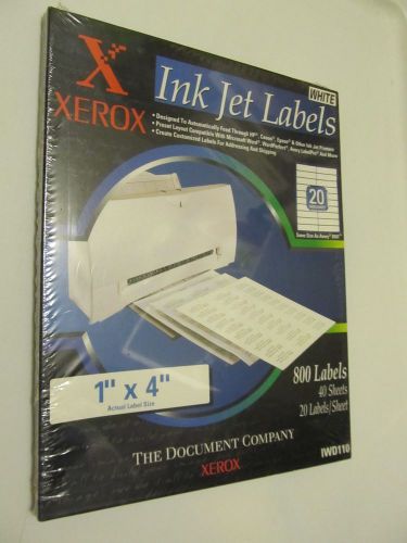 XEROX SEALED BOX OF INK JET LABELS 1&#034; X 4&#034; 800 LABELS 20 PER SHEET 40 SHEETS