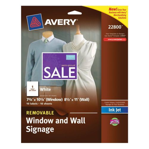 Avery Removable Window and Wall Signage, InkJet, 8.5 x 11&#034; 10 Signs 22800