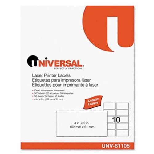 UNIVERSAL OFFICE PRODUCTS 81105 Laser Printer Permanent Labels, 2 X 4, Clear,