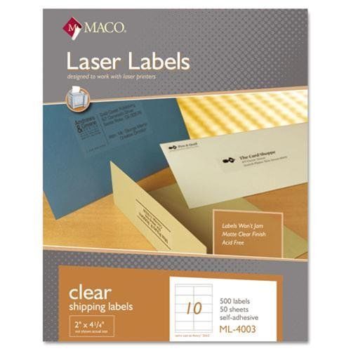 CHARTPAK/PICKETT ML4003 Matte Clear Laser Labels, 2 X 4 1/4, 500/box
