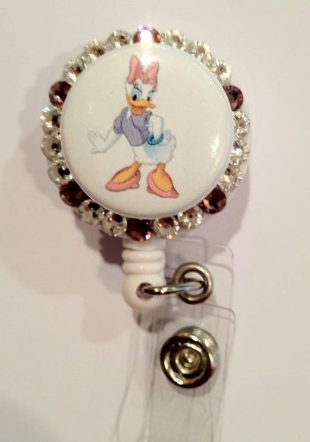 Daisy Duck Disney ID Badge/holder Retractable Reel W/Swarovski Crystals