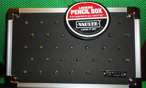 Vaultz Locking Pencil Box 8X6 Black Leather and Studs