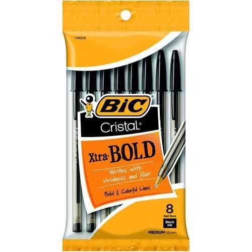 BIC Cristal Xtra Bold Ball Pens 1.6mm Black Ink 8 Count