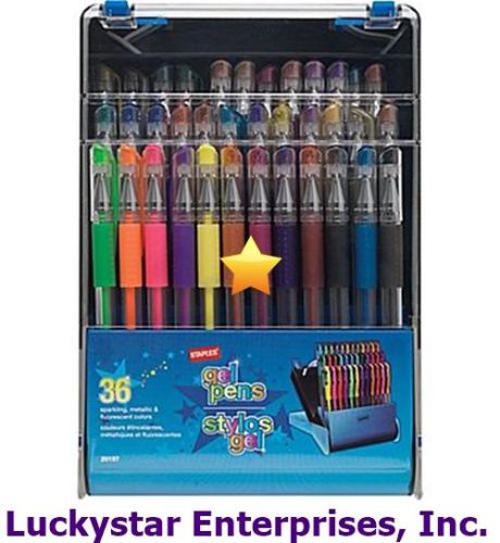Staples gel pens, assorted point sizes and ink colors, 36/pack - new in pkg for sale