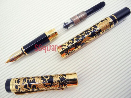 Jinhao 5000 golden dragon medium nib fountain pen + 5 black ink cartridges,black for sale