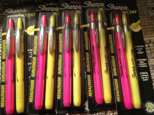 Sanford Sharpie Accent Highlighter 2/Pack Yellow &amp; Pink LOT OF 5 Packs NEW LOOK!