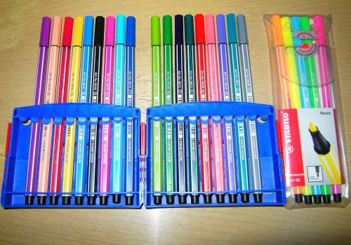 Lot of 23 stabilo pen 68 permanent markers &amp; neon highlighters assorted colors for sale