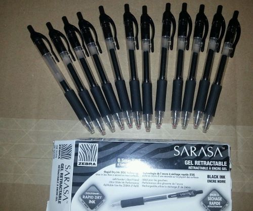 12 Zebra SARASA Gel Retractable Pens - Fine (0.5mm) - Black Ink FREE SHIPPING