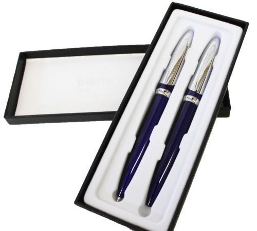 Boxed Deluxe Pierre Cardin Blue/Purple Mechanical Pencil &amp; Refillable Pen Set