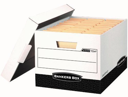 Bankers Box R-Kive Heavy-Duty Storage Boxes  Letter/Legal  White/Black  4-Pack (