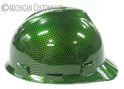 Custom hard hat - black &amp; green carbon fiber - msa v-guard regular brim for sale