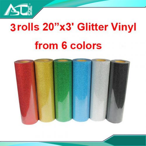 3Rolls 20”x3&#039; Glitter Heat Transfer Vinyl Film Heat Press T-shirts From 6colors